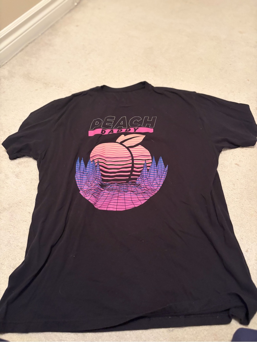 Peach Graphic Tee - Black with Pink & Purple Print